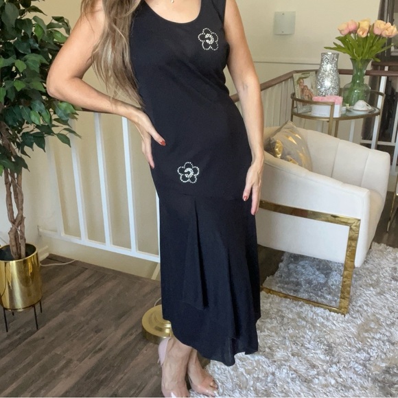 Carlton Sleeveless Black Fit & Flare Maxi Round Neck Slit Evening Gown Dress 12 - Picture 3 of 16